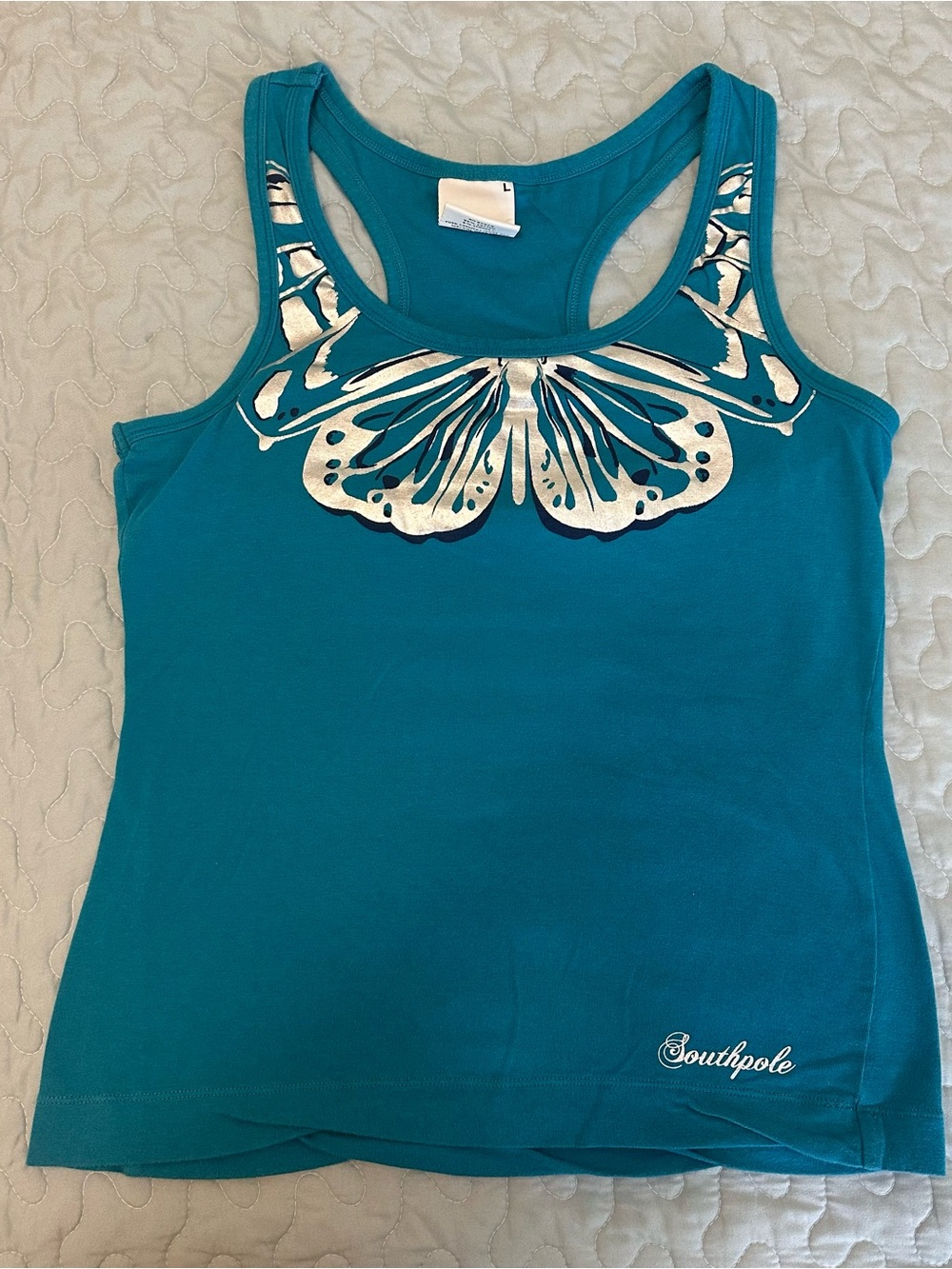 Y2K South Pole Blue Metallic Butterly Graphic Women’s Tank Top